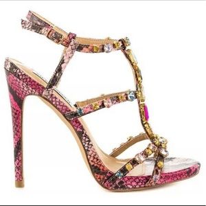Steve Madden Pink Snakeskin Jeweled Heels